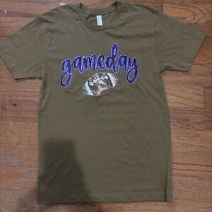 Olive Tee with Sequin Football
